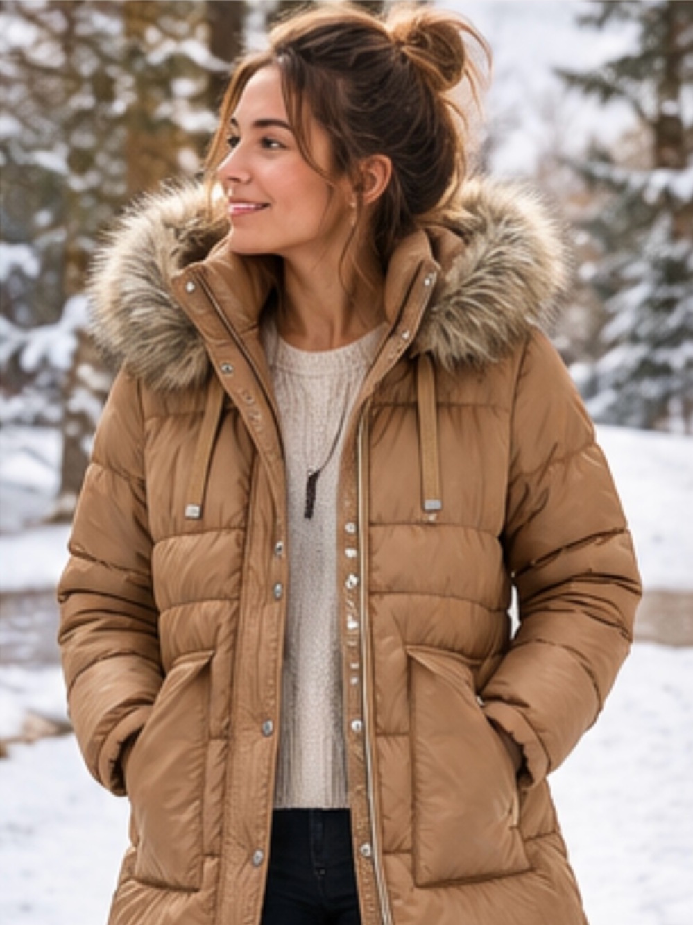 Vero Moda Puffer Coat in Brown Large Like New